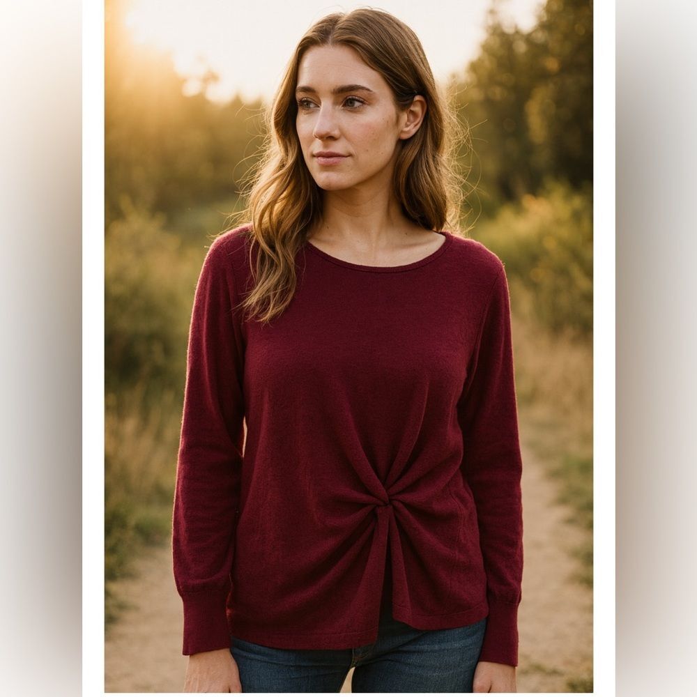 NWT Anthropologie Moth Burgundy Long Sleeve Knotted Sweater Top